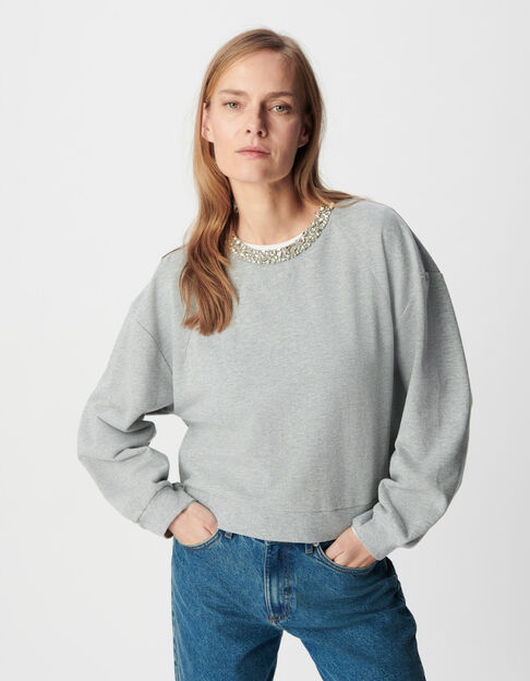 Graues Sweatshirt mit Juwelenausschnitt in &Uuml;bergr&ouml;&szlig;e Damen - IKKS