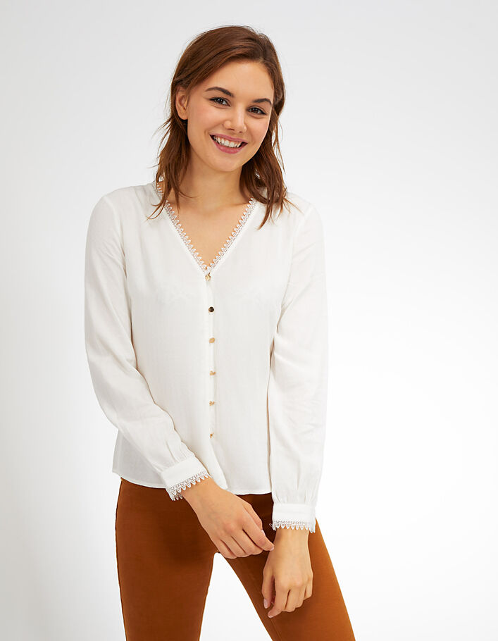 I.Code off-white jacquard blouse with lace finish - I.CODE