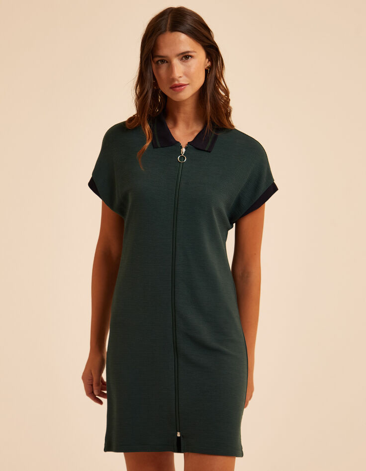 I.Code green zipped dress with polo collar-3