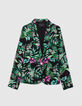 Schwarzer Damenblazer mit tropischem Print-5