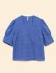 Blue top embroidery anglaise double-breasted buttoning I.Code-7