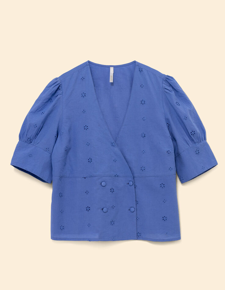 Blue top embroidery anglaise double-breasted buttoning I.Code-7