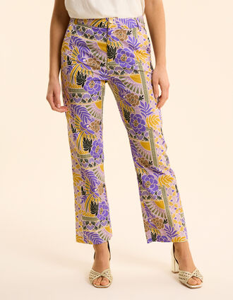 I.Code mauve wide-leg trousers with parrot print