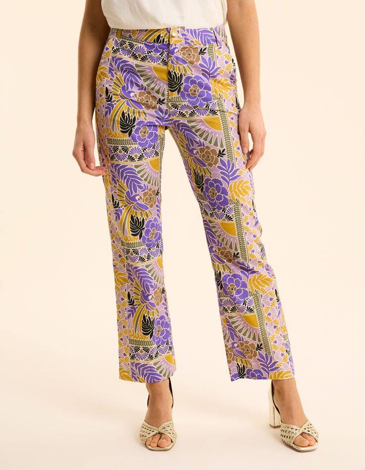 Pantalon large parme imprimé perroquets I.Code-3