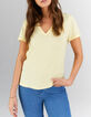 I.Code yellow V-neck T-shirt with gold seam-1