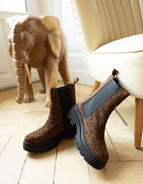 Chelsea boots camel cuir velours motif l&eacute;opard I.Code