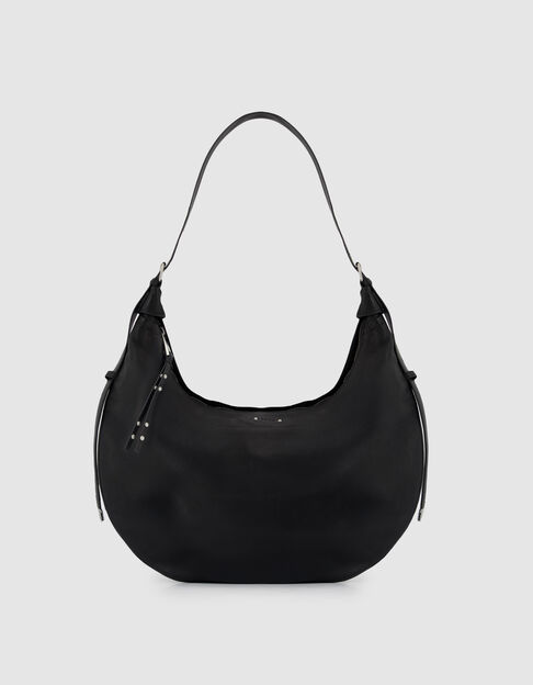 Allane Damen schwarz genarbtes Leder Halbmond Tasche - IKKS