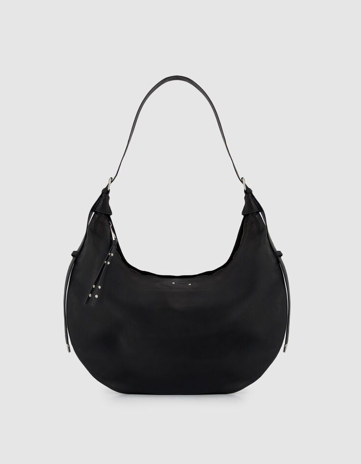 Allane Damen schwarz genarbtes Leder Halbmond Tasche-1
