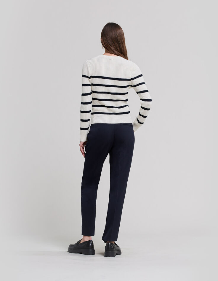 Cremefarbener Damen-Matrosenstrickpullover Ankerkn&ouml;pfe-3