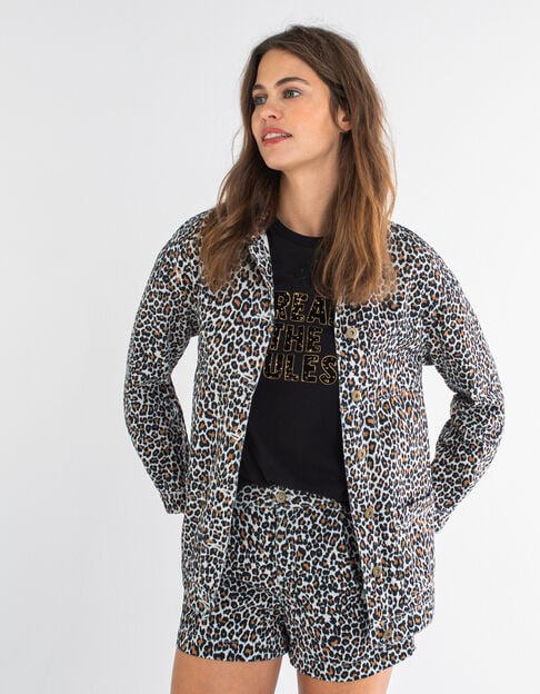 Veste en jean à imprimé léopard fauve I.Code - I.CODE
