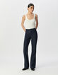 Ungebleichte Flare-Damenjeans hohe Taille Falten vorne-2