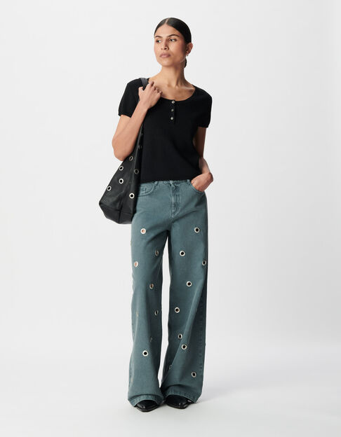 Edie Damen Jeans mit hoher Taille und weitem Bein mit &Ouml;senmuster - IKKS