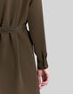 Kaki Damen-Kleid recycelt Spitzeneinsatz Ton-in-Ton-7
