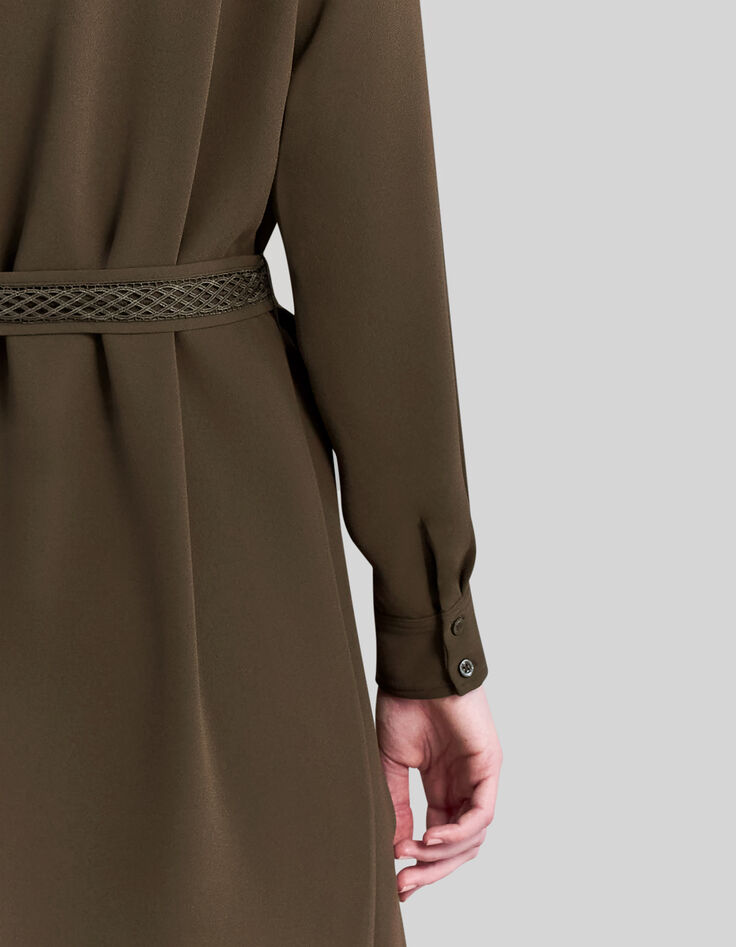 Kaki Damen-Kleid recycelt Spitzeneinsatz Ton-in-Ton-7