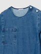 Blaues Kleid aus Denim f&uuml;r Damen mit drei aufgesetzten Taschen-7