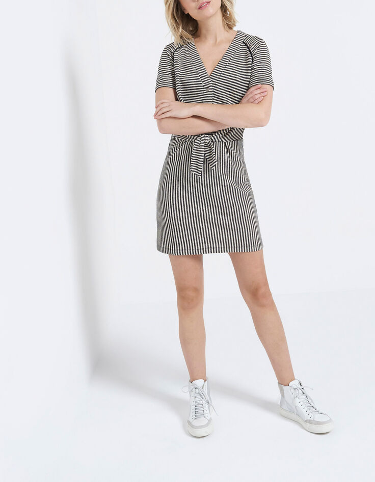 Robe noire en maille rayée à noeud I.Code-6