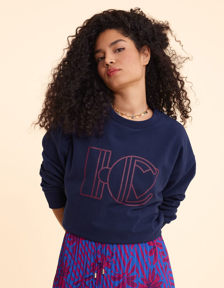 Sweat bleu monogramme flocage gomme I.Code-1