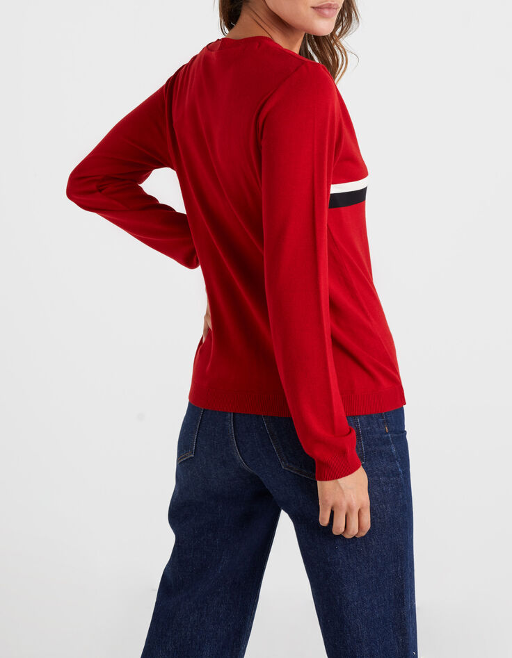 Pull candy red tricot badge et rayures bicolores I.Code-2 Pull candy red tricot badge et rayures bicolores I.Code-2