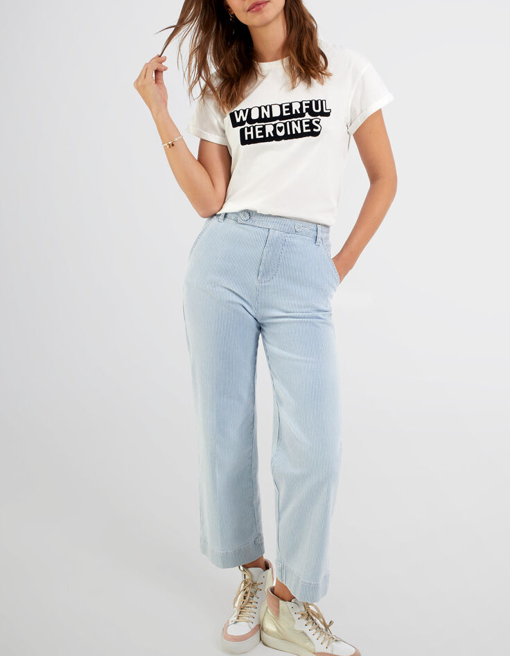 Pantalon large bleu à fines rayures blanches I.Code-5