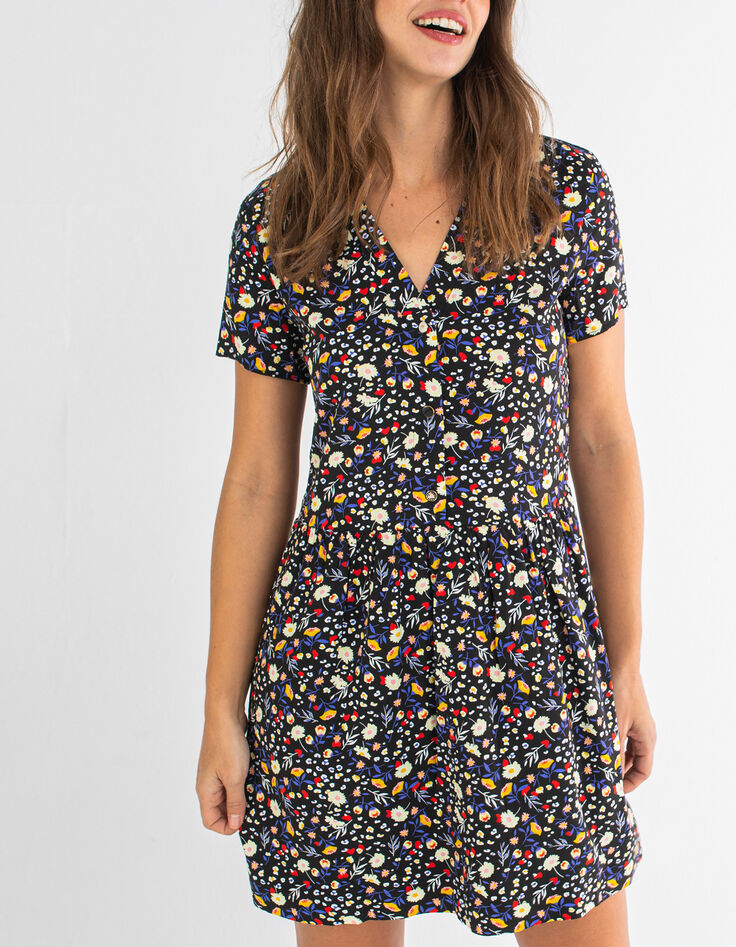 Robe noire imprimé léopard floral couleur I.Code-1