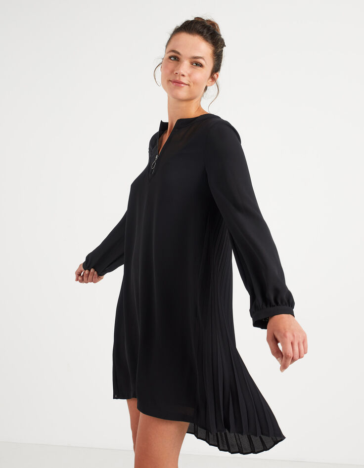 Vestido negro cuello cremallera espalda plisada I.Code-5