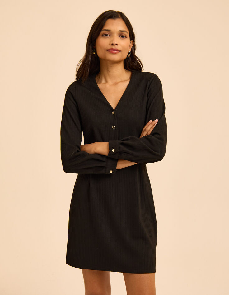 Robe manches longues noire maille côtelée I.Code-3 Robe manches longues noire maille côtelée I.Code-3