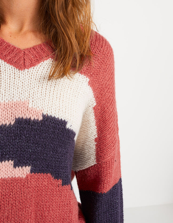 Candy red gebreide trui color block I.Code-3