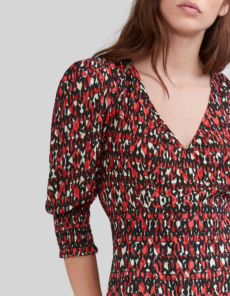 Schwarzes Midi-Damenkleid mit Ikatprint-4