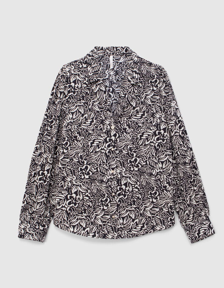 Chemise noire imprimé floral graphique I.Code-6 Chemise noire imprimé floral graphique I.Code-6