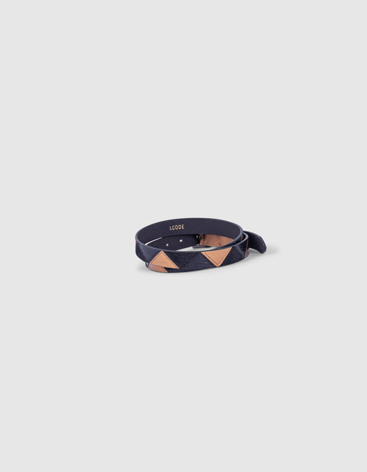 Ceinture noire en cuir Façon patchwork I.Code-3 Ceinture noire en cuir Façon patchwork I.Code-3