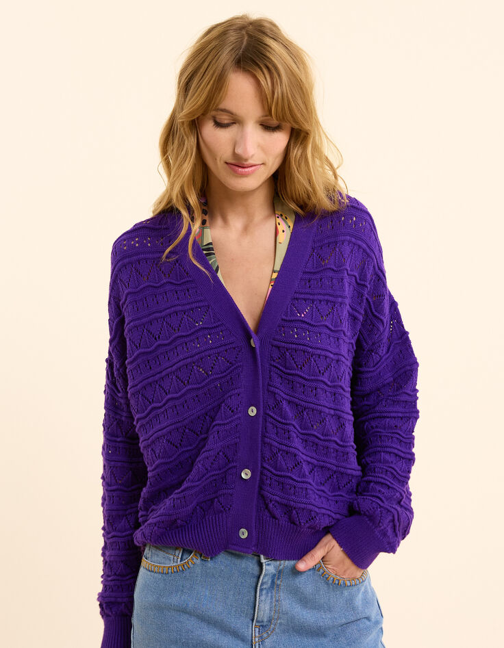 Cárdigan morado de punto calado de fantasía I.Code-4