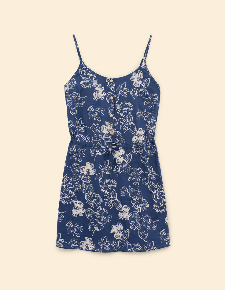Robe fines bretelles marine imprimé maxi fleurs I.Code-7