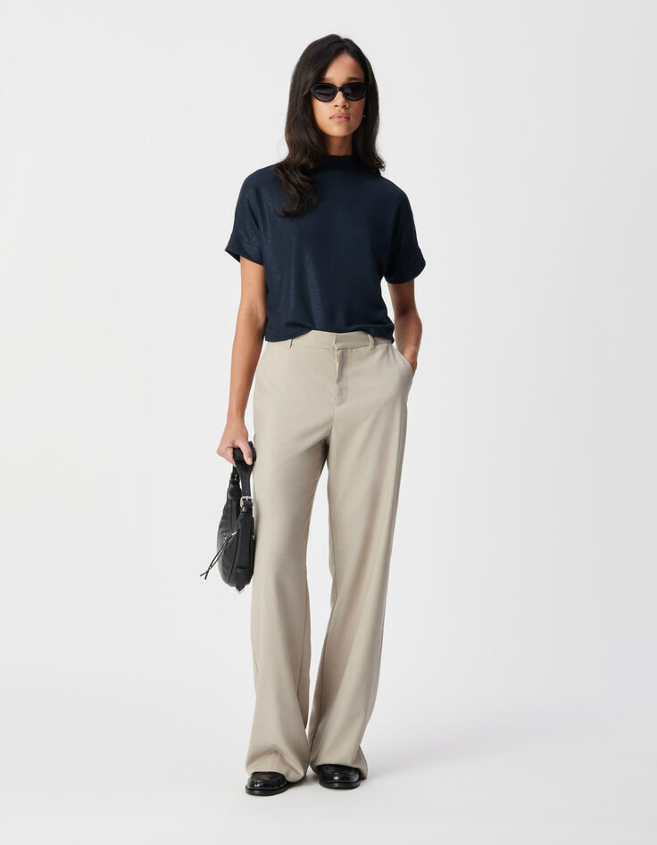 Kurzarm-T-Shirt f&uuml;r Damen mit Pailletten in Marineblau-1