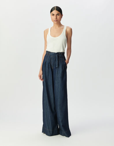 Blaue weite Damenjeans hoher Bund G&uuml;rtel - IKKS