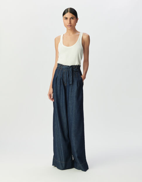 Blaue weite Damenjeans hoher Bund G&uuml;rtel - IKKS