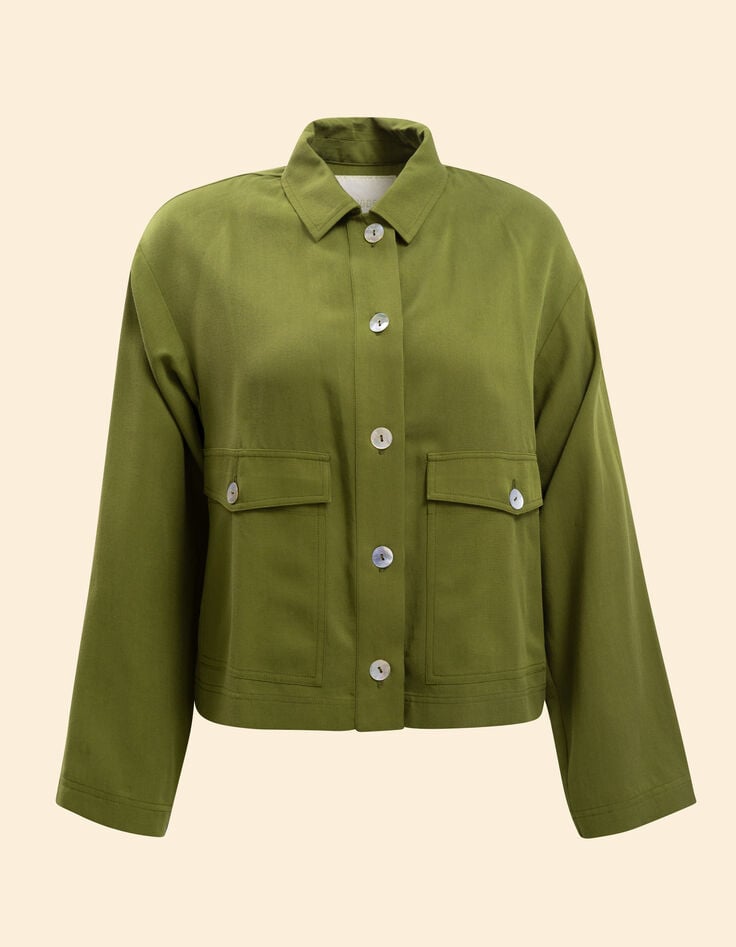 I.Code khaki flowing jacket with buttoned pockets-7