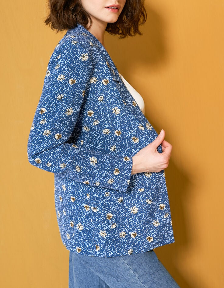 Blauer Blazer mit Blumen-Punkte-Print I.Code-1