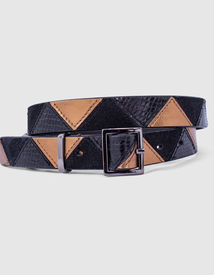 Ceinture noire en cuir Façon patchwork I.Code-2 Ceinture noire en cuir Façon patchwork I.Code-2