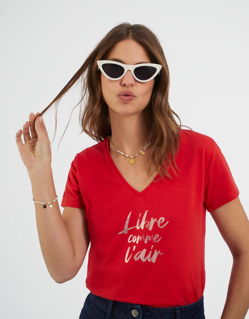 I.Code cherry T-shirt with metallic slogan