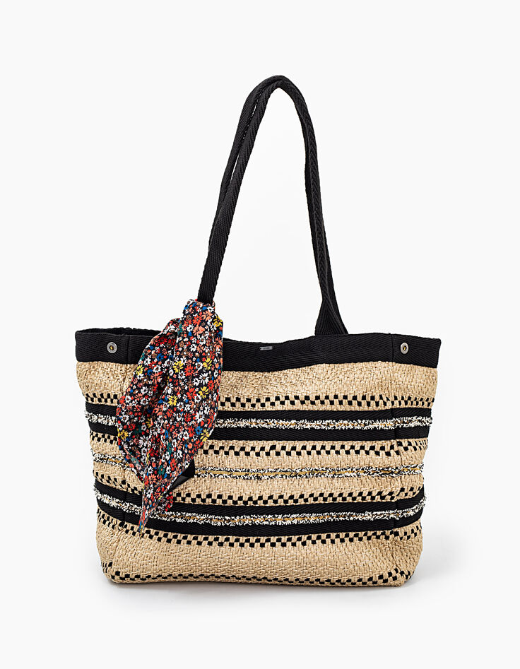 Sac cabas naturel en textile tressé brodé I.Code-1