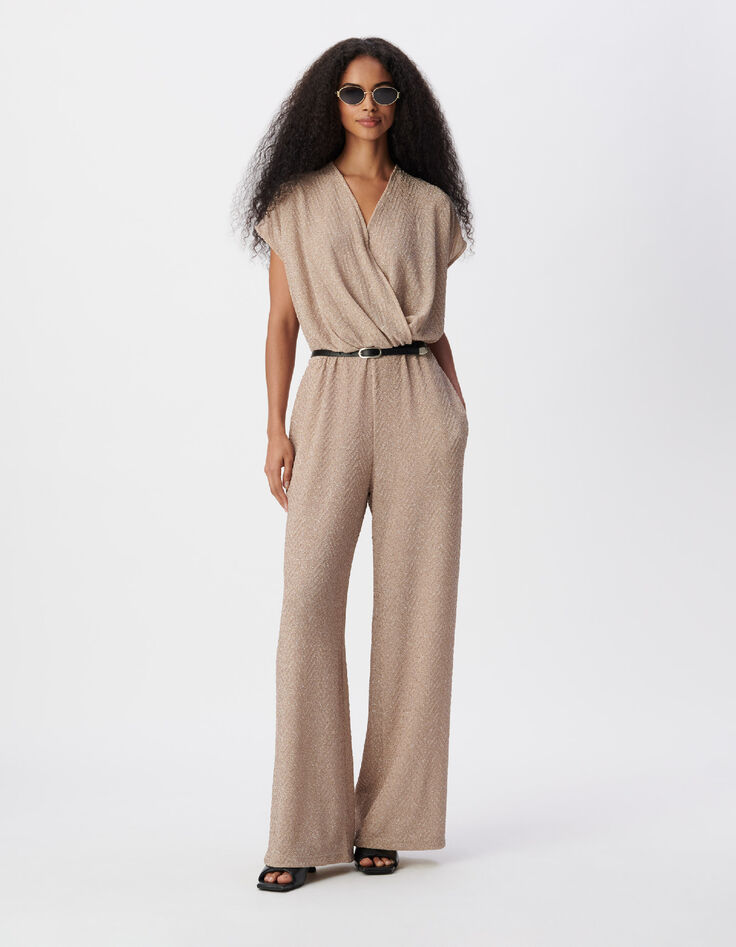 Beige Fischgr&auml;ten-Lurex-Hosenanzug f&uuml;r Frauen-1