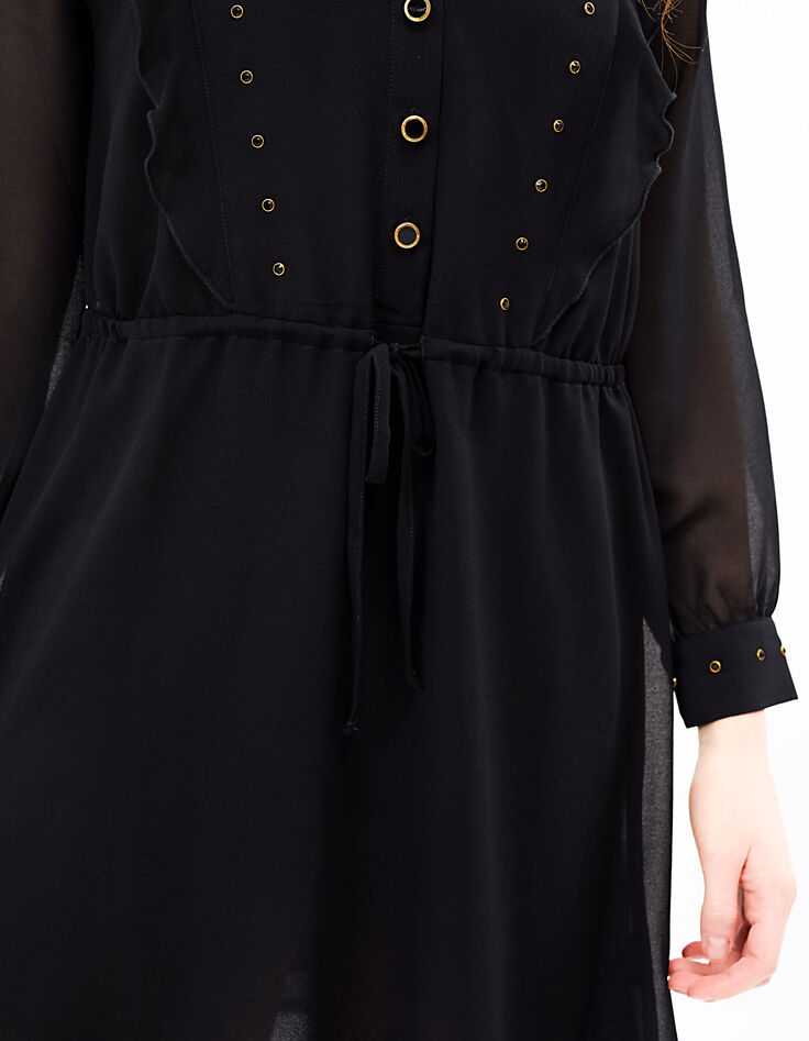 Schwarzes Kleid mit Nieten und Rüschen I.Code -5