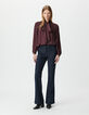 Ungebleichte Flare-Damenjeans hohe Taille Falten vorne-1