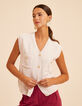 Cremeweiße ärmellose Strickjacke I.Code-1
