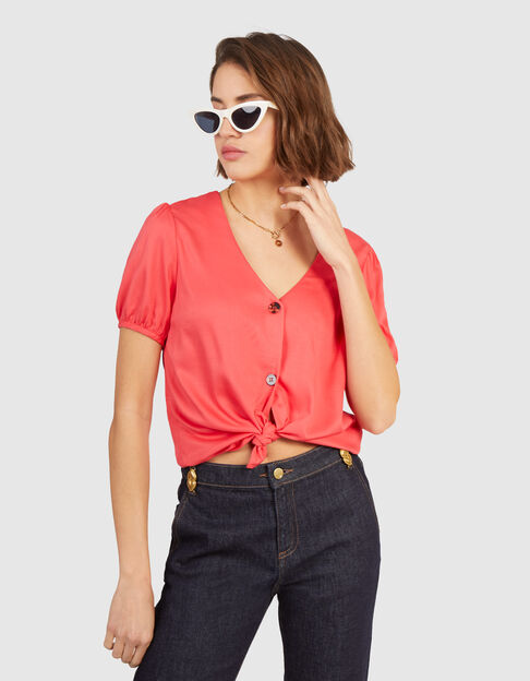 I.Code coral buttoned flowing top - I.CODE
