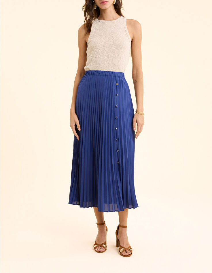 Falda larga azul plisada botones laterales I.Code-2