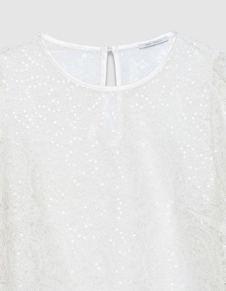 Damen kurze Bluse aus wei&szlig;er Spitze-8