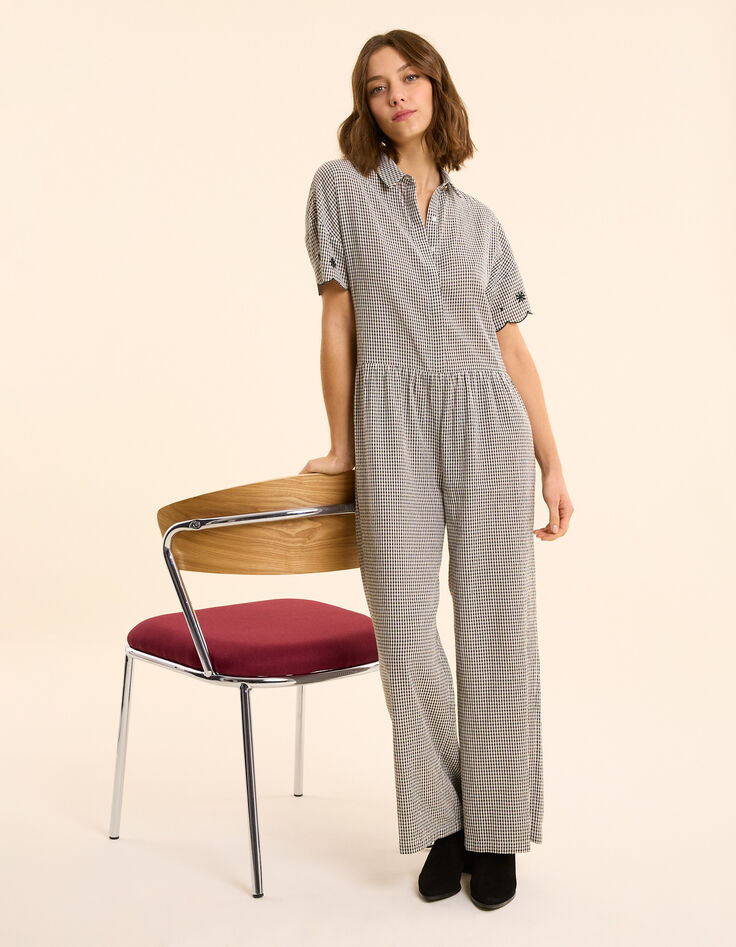 Combinaison-pantalon écrue motif vichy et broderies I.Code-3