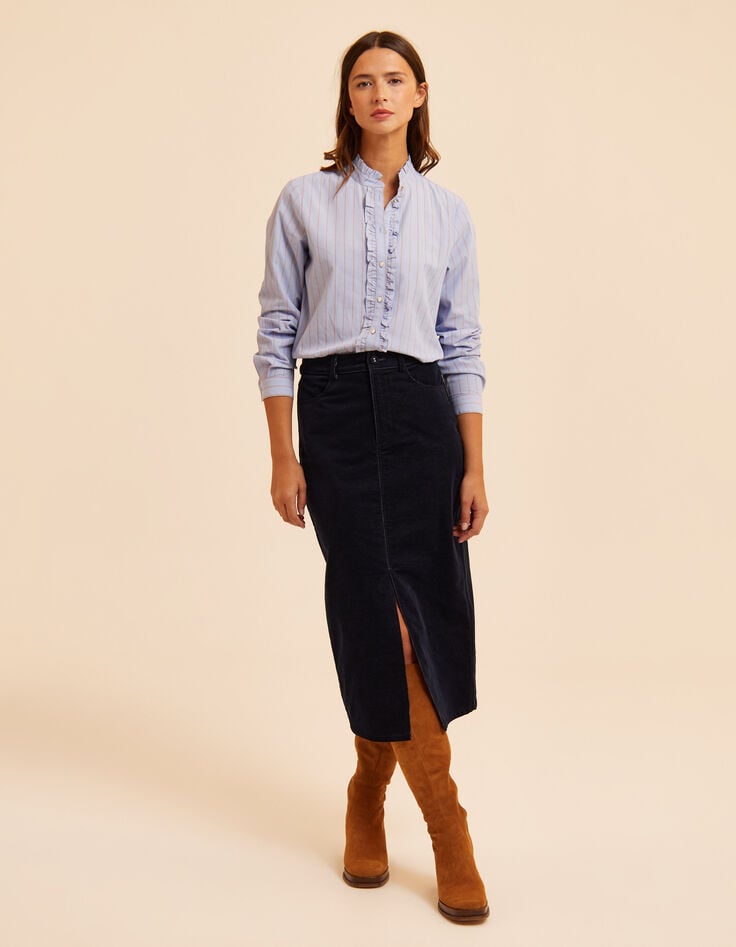 I.Code blue striped blouse with ruff collar and front-7