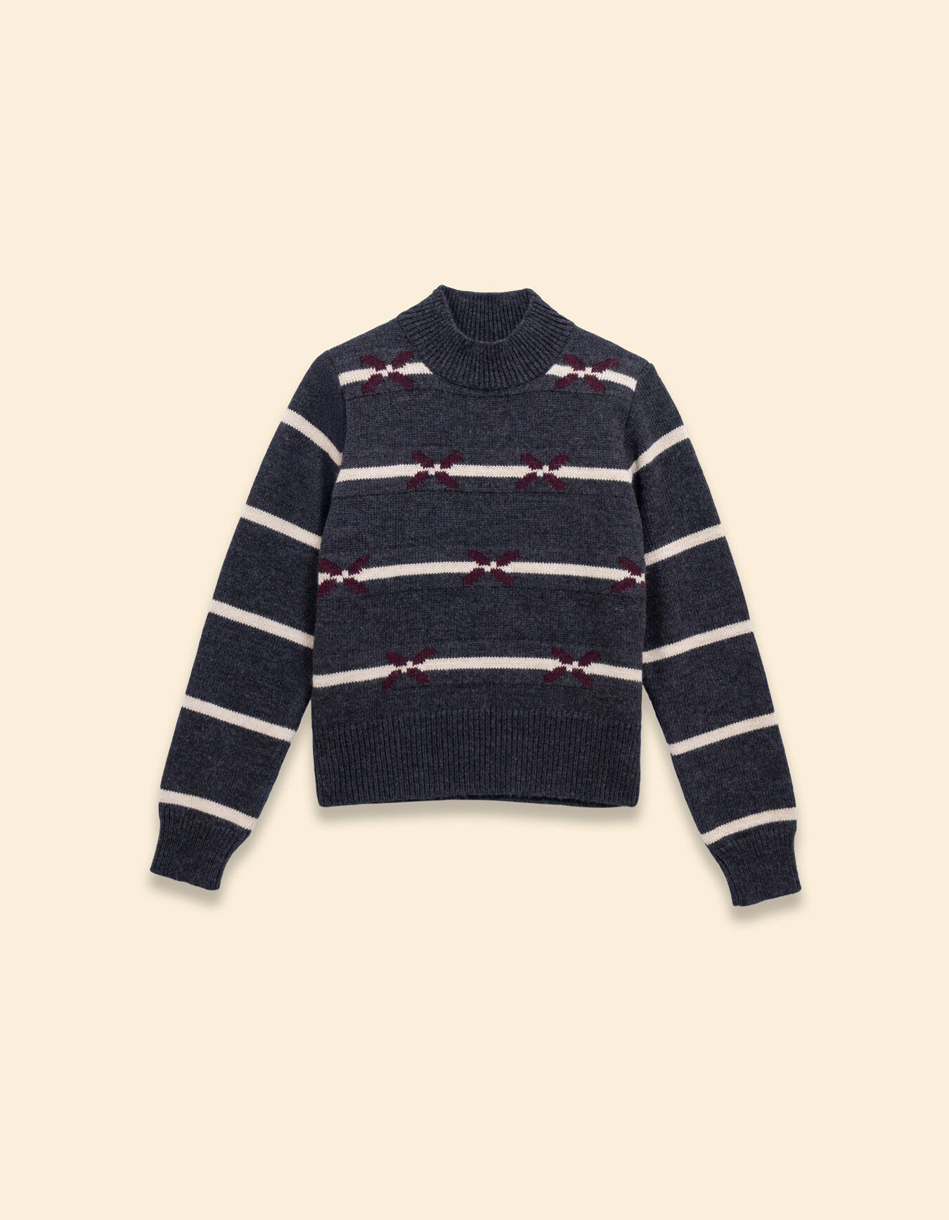 Pull gris tricot jacquard motif fleurs I.Code